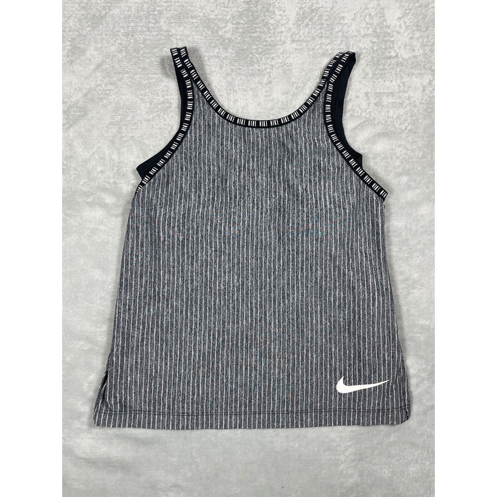 Nike Dri-FIT 2-in-1 Training Tank Top Women S Gray Striped Built In Sports Bra